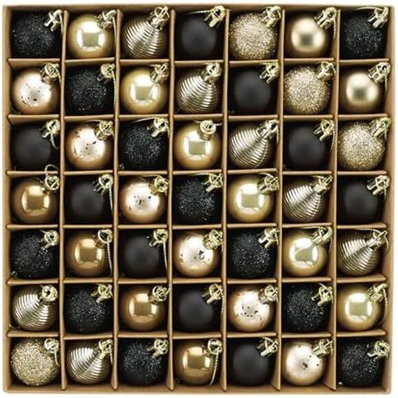 Decor by Hannah Black & Gold Christmas Baubles 49pc 30mm Shatterproof Ornaments - Picture 2 of 4